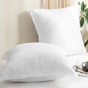 100% Linen Euro Sham White Pillow Covers Set of 2